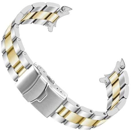 Juntan 20mm 22mm Edelstahl Uhrenarmband Gebogene Enden Uhrenarmbänder Metall Armband Schnellverschluss Ersatzarmband für Herren & Damen Entfaltungsschnalle Silber Gold
