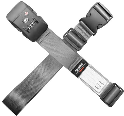 Kreuz-Gepäckgurt für 20-32 Koffer mit TSA-geprüftem 3-Zahlen-Zahlenschloss Breite verstellbare Packriemen Reisezubehör, Grau