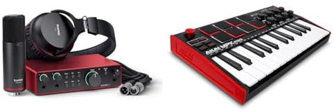 Focusrite Scarlett 2i2 Studio 4th Gen USB Audio Interface Bundle for the Songwriter & AKAI Professional MPK Mini MK3 – 25 Key USB MIDI Keyboard Controller with 8 Backlit Drum Pads