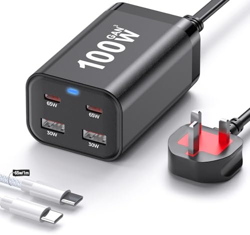 100W USB-C Fast Charger Block:Upgraded GaN III Charger,4 Port USB C Charging Station Hub with PD 65W Desktop Charger Compatible with iPhone, Samsung,MacBook,and More