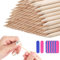 BHIPKOT 100 piezas de palos de manicura de madera naranja y 10 piezas de tiras frotadoras para uñas y pies