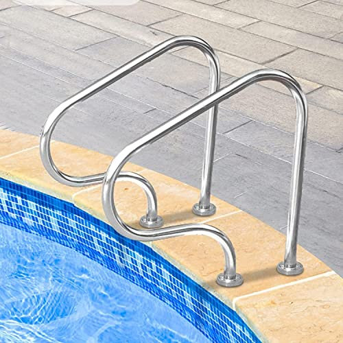 LaYiQimn Garde-Corps de Piscine 1 Main Courante de Piscine en Acier Inoxydable, rampes de sécurité pour Piscine, rampes de Montage au Sol, pour entrée de Piscine creusée, Argent 31,5 x 31,5