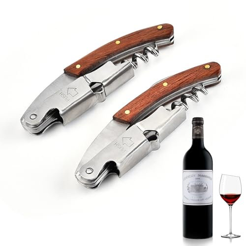 2 Pcs Corkscrews Wine Bottle Opener, Professional Waiters Friend Wine Beer Opener Foil Cutter All-in-one Stainless Steel Cap Opener with Rosewood for Housewives Sommeliers Waiters and Bartenders
