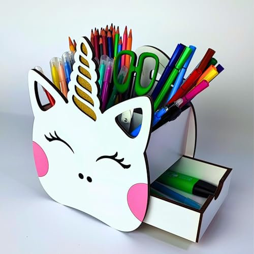 Craft Maestro Groß Süßer Einhorn Förmiger Buntstiftständer/Stiftehalter für Kinderzimmer - Holz Organizer Mädchen/Jungen Geschenk