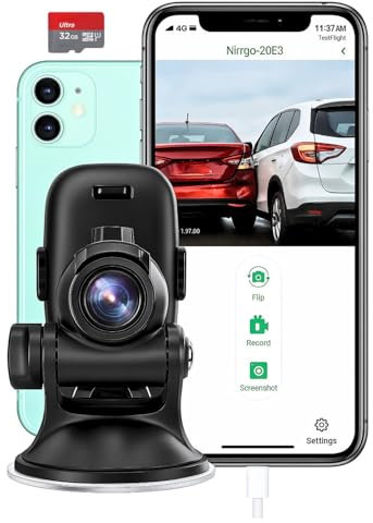 Dash Cam 2-in-1 Supporto frontale e telefono - Fotocamera frontale da cruscotto con USB-C, scheda SD da 32 GB e app | Telecamera da cruscotto brevettata per auto | NIRRGO