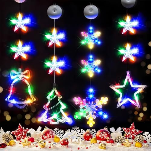 Sunshine smile Weihnachtsbeleuchtung Fenster Innen,4 Stück LED Fensterdeko Weihnachten Beleuchtet,Weihnachtsdeko Fenster Beleuchtet,Fensterlicht Weihnachten,Schneeflocken Fenster Lichter Weihnachten