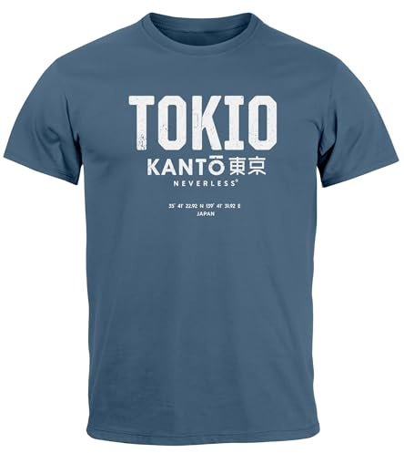 Neverless® Herren T-Shirt Frontprint Tokyo Japan Japanische Schriftzeichen Grafik Printshirt Fashion Streetstyle