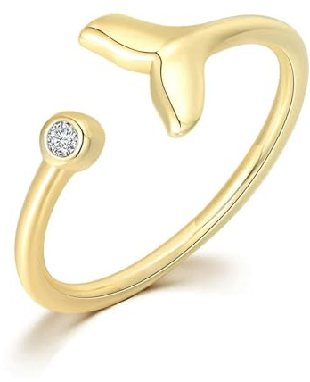 GWSGSFAS Verstellbarer Meerjungfrau Schwanz Ring für Frauen Öffnung Gold Farbe Zierliche Fee Kern Kristall Imitation Perlen Ring Zarter Trend Schmuck-10-R385