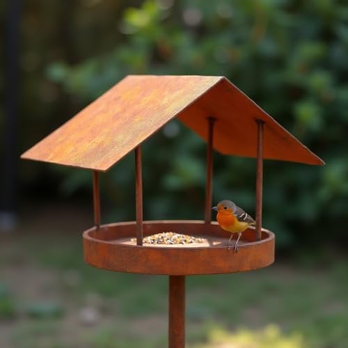 Vogelhaus mit Ständer wetterfest ∣ 158 cm hoch ∣ Vogelhaus Metall ∣ Stabiler rustikaler Look ∣ Vogelfutterstation, Vogelfutterhaus ∣ Vogelfutterhäuschen