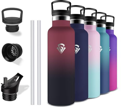 Grsta Trinkflasche Edelstahl, 750ml Thermosflasche, Trinkflasche mit Strohhalm, BPA-Frei, Trinkflasche Auslaufsicher, Doppelwandige Vakuumisolierte, Wasserflasche für Reisen, Camping, Büro, Wandern