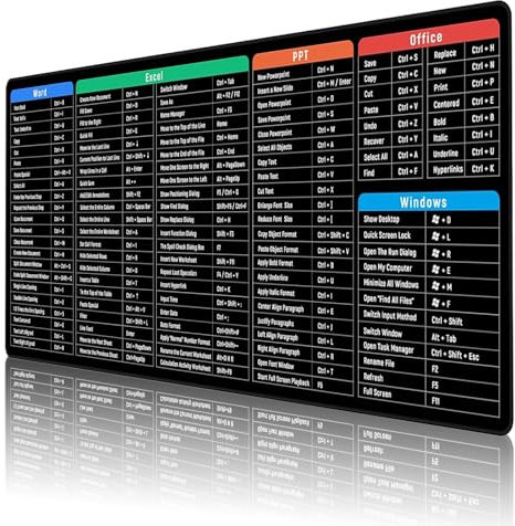 Bahan alamy Excel Shortcuts Mouse Mat, 800 * 300 * 3 MM Desk Mat Large, Excel Mouse Mat for Macbook, PC, Laptop, Office