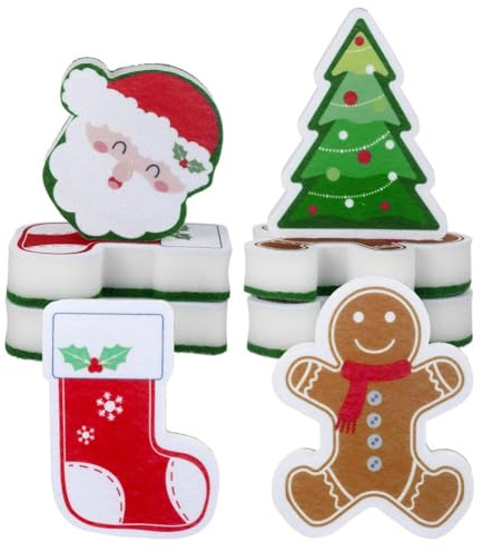 Asuinxurr 8 PCS Weihnachtsschwämme Küche Doppelseitige Geschirrschwämme Wie Gezeigt zum Geschirrspülen Weihnachtsmann Weihnachtsbaum Lebkuchenmann
