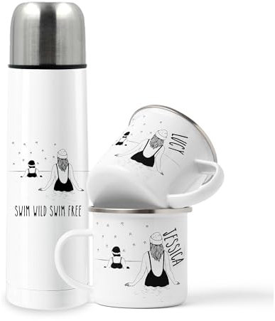 Wild Swimmer Flask and Mug Set - Personalised Swimming Gift, Wild Sea Swimming, Sea Swimming Accessories, Cold Water Swimming Essentials, Girl Gift, Friends Swimming