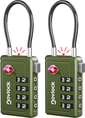 TSA Luggage Locks with Alert Indicator – 4-Digit Travel Padlocks with Flexible Cables for Suitcases, Backpacks & More – Suitcase Locks, 2-Pack, Green