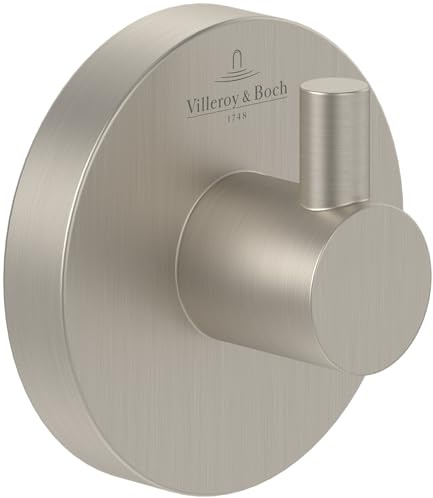 Villeroy & Boch Elements - Tender Handtuchhaken, Handtuchhalter für Wandmontage, Wandhaken aus Zink, Zubehör Bad, Badhaken rund, 54 x 32 x 54 mm, Brushed Nickel Matt