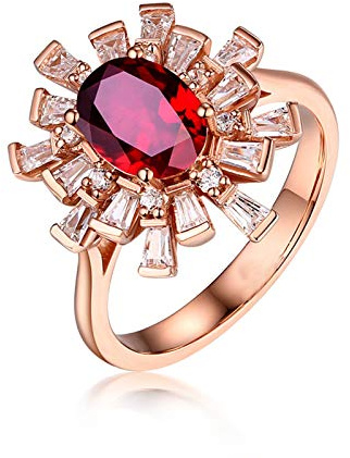 Stfery 18 Karat Rose Gold Ring Damen, Trauringe mit Rubin in Ovalschliff, Diamantring Echtschmuck, Gr.65 (20.7)