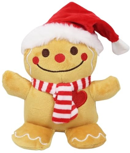 Lebkuchenmann Puppe, Weihnachts Lebkuchenmann, Weihnachts Kuscheltier, Plüschtier Weihnachten, Plüsch Weihnachten Puppe mit Schal und Weihnachtsmütze, Lebkuchen Weihnachtsdeko Kuscheltier Geschenk