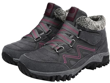 Oorthopedic Boots for Women UK Winter Thermal Casual Fur Lined Snow Boots Outdoor Wide Fit Hiking Camping Climbing Walking Waterproof Ankle Boots Sport Running Shoes Trainers Grey
