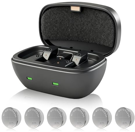 Lot de 4 piles rechargeables 675 pour appareils auditifs et kit de chargeur, piles P675 rechargeables super longue durée pour appareils auditifs (6 piles + chargeur)