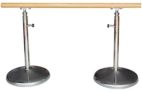 Tragbare Ballettstange aus Edelstahl, höhenverstellbar von 80 bis 120 cm, Edelstahlfuß und Holzstange (1,5 m/5 Fuß)