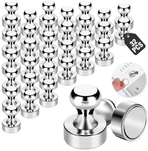 32 Stück Giantzhong Neodym Magnete Stark für Magnettafel, 12 X 16mm, Silber | Klein Kühlschrankmagnete mit Aufbewahrungsbox, Mini Magnete mit Griff für Pinnwände, Büro, Whiteboard