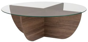 Eleganter Couchtisch in Walnuss, 90 x 90 x 30 cm | 100% Sicherheitsglas-Tischplatte, 100% melaminbeschichtete Spanplatte, 18 mm dick | stilvolles & langlebiges Design für Moderne Wohnräume