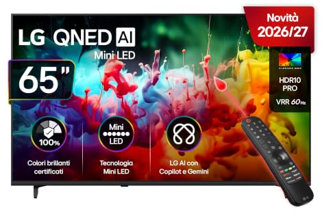LG QNED AI MiniLED 65 pollici Serie QNED7EB 65QNED7EB3C, Smart TV 4K, AI Magic Remote, 100% Volume colore, AI Magic Remote, webOS con Gemini e Copilot, Design Linear Flow, Gaming VRR 60Hz, TV 2026