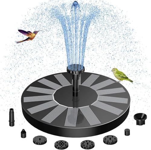 Fontaine Solaire Flottante 3.5W avec Batterie 2000mAh,Pompe Solaire pour Bassin,Jardin et Bain d’Oiseaux,8 Buses et 4 Tiges Incluses