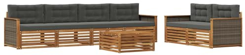 vidaXL Outdoor-Sofagarnitur mit Kissen 7 pcs Natur und Anthrazit, Garten-Lounge, modernes Outdoor-Sofa, modulares Set für Terrasse, Bequeme Sitzmöbel