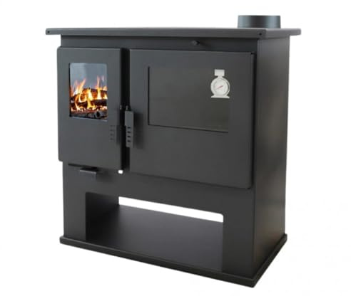 Verso CS Lite Holzofen mit Backofen 7,7 kW, 82,2% hoher Wirkungsgrad, Metallkochfeld & Backofen mit Thermometer, Stahlkörperoberplatte (kein Gusseisen), Kaminheizung für 135-165 m³, 150 mm Rauchabzug