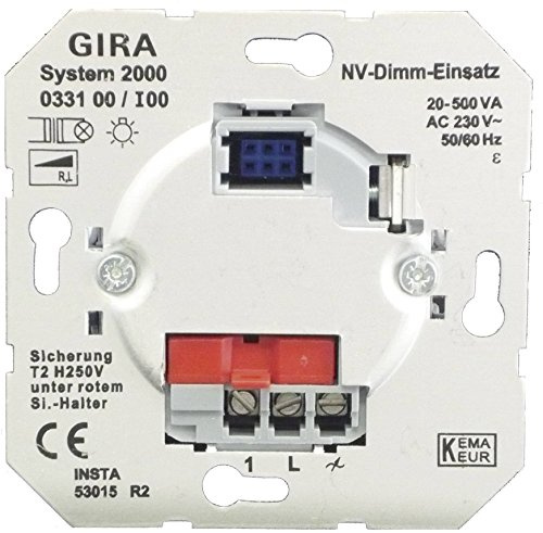 Gira 033100 NV-Dimm-Einsatz (Tastdimmer) System 2000, Memoryfunktion, 20-500 VA