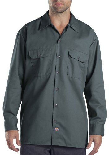 Dickies Men's Long Sleeve Work Shirt Button, Hunter Green, XL Tall