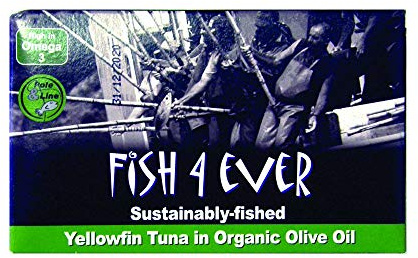 Fish 4 Ever Yellowfin Tuna Fish in Organic Olive Oil 120 g (Pack of 5)