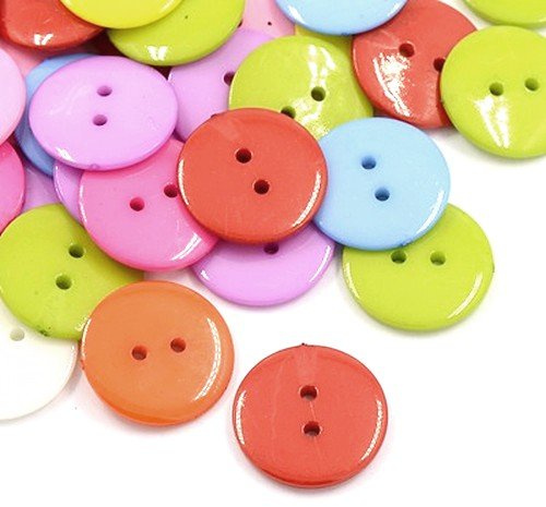 Acrylic Buttons Mixed-Colour Round 16mm 2-Hole Pack of 50+