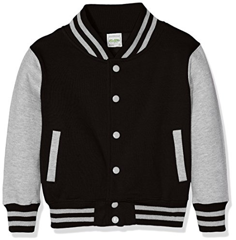 AWDis Boy's Kids Varsity regular Jacket, Multicoloured (Jet Black/Heather Grey), Size 7-8 (Manufcturer Size - Medium)