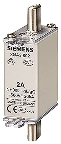 Siemens 3NA3814 LV HRC Fuse Link, NH000, in: 35 A, gG, Un AC: 500 V, Un DC: 250 V, Front Indicator, Non- Insulated Grip lugs, White