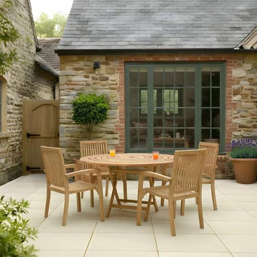 CHARLES BENTLEY Teak Round Folding Dining, Round Folding Table / 100x75cm