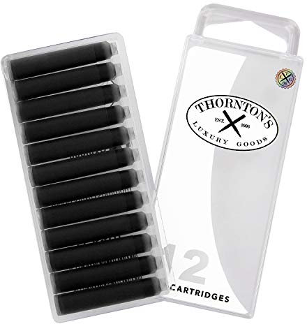 Thornton's Short Standard International Fountain Pen Ink Cartridges, Black Ink, Pack of 12