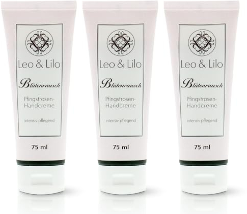 Leo & Lilo 3er Set Pfingstrosen Handcreme 75 ml - Intensive Pflege für trockene und Hände - Mit pflanzlichen Bio-Ölen und Bio-Pfingstrosenblütenextrakt - zertifizierte Naturkosmetik