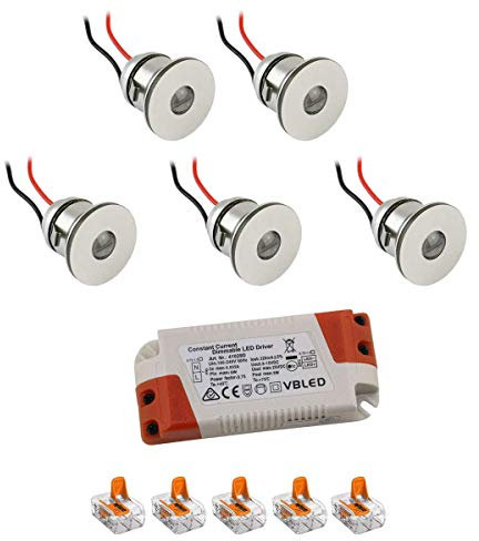 VBLED® Mini LED EinbauspotLATERA - 1W 350mA warmweiß (3000 Kelvin) 80 Lumen - IP44 - (5er-Set WW) [Energieklasse A+]…