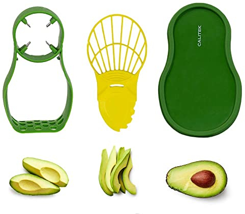 Calitek Avocado Slicer Cutter Masher 5 in 1 Avocado Tool Set Pitter Peeler Scoop Knife with Storage Container BPA Free Dishwasher Safe