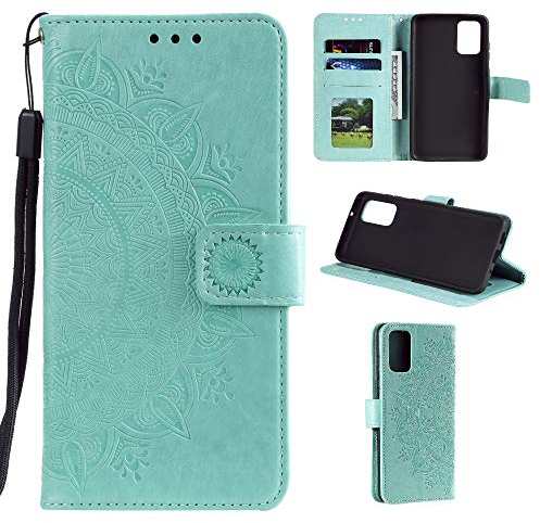 CoverKingz Handy Hülle kompatibel mit Huawei Y5p - Handyhülle mit Kartenfach Bookcover Case - Handy Tasche klappbar Motiv Mandala Grün