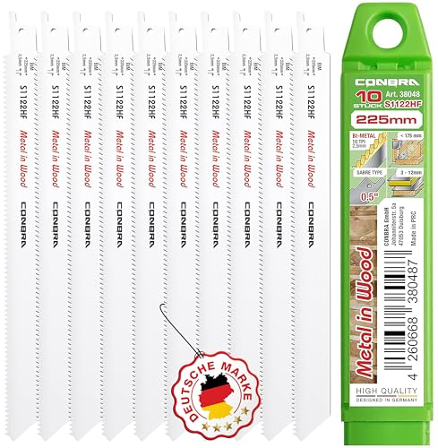 CONBRA® Säbelsägeblätter Metall und Holz 10x S1122HF Säbelsäge Blätter Set 10-tlg. Sägeblätter für Säbelsäge - Säbelsägeblätter Holz 225mm - Kompatibel mit Bosch