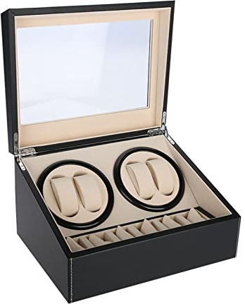 Ejoyous Automatische Uhrenbeweger Box, Uhrendreher, Uhrenbox für 4 Automatikuhren + 6 Gitter Uhrenaufbewahrungsgehäuse, Links- oder Rechtslauf Aufbewahrungsbox Automatikuhren Leise (Black)
