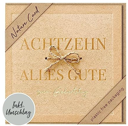 bsb - Karte zum 18. Geburtstag - Nature Card - Nachhaltige Karten zum Geburtstag - Geburtstagskarten mit Umschlag - Geburtstagskarte Frauen & Männer - Glückwunschkarte 15,5 x 15,5 cm