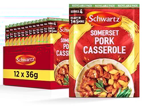 Schwartz Somerset Pork Casserole Recipe Mix 36 G | Pack of 12 | No Artificial Colours or Flavourings | No Added Preservatives or MSG | Suitable for Vegetarians