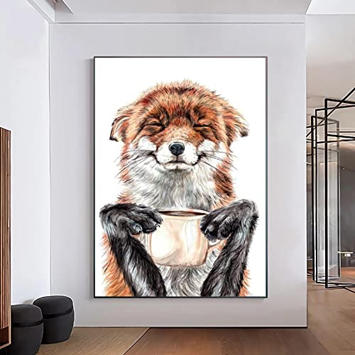 ShleyRob Kinderbilder Poster Abstrakte Fuchs Trinken Kaffee Leinwanddruck Wand-dekor Cartoon Tier Malerei Baby Room Decor Kein Rahmen