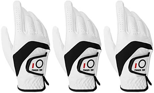Finger Ten Golfhandschuhe Herren Leder Links Rechts Golfhandschuh Wert 3 Stück, Golf Handschuhe Linke Rechte Hand Nicht Paaren Männer Golfer Rain Grif (L, Rechts)