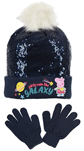 Sun City Peppa Pig Wutz Kinder Mädchen Winter-Set Winter-Mütze und Handschuhe (54, Blau)