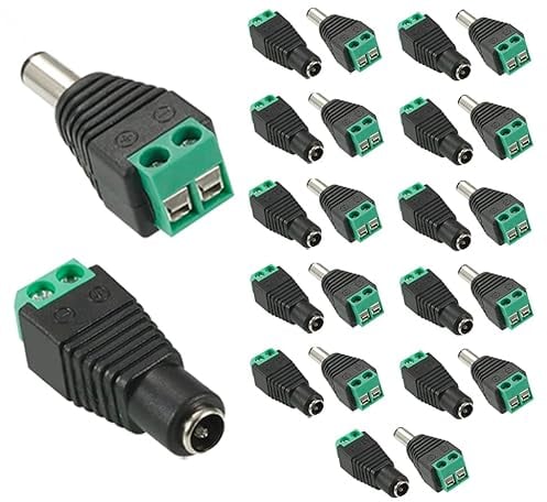 AVARTEK 12 paia di connettori jack maschio e femmina da 12 V, adattatori di alimentazione CC per presa CCTV 2,1 x 5,5 mm per telecamere CCTV, strisce LED